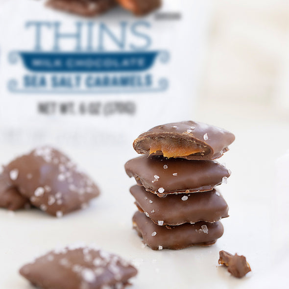 Milk Chocolate Sea Salt Caramel Thins 6 oz. Pouch